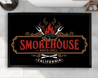 Personalized Bbq Grill Mats, Barbecue Mat, Bbq Mat, Backyard Barbecue Decor, Smokehouse Grill Personalized Mats, Gift For Dads,Bbq Grill Mat