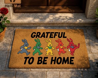 Grateful To Be Home Doormat, Dancing Animals Welcome Mat, Funny Outdoor Decor, Colorful Grateful Home Gift Doormat,Animal Lover Gift Doormat