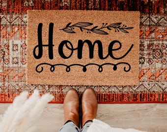 Home Welcome Mat, Minimalist Doormat, Farmhouse Entryway Decor Gift, Neutral Home Entrance Mat, Home Doormat, Simple Decor, Home Entrance