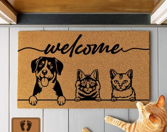 Personalized Dog and Cat Coir Doormat, Pet Lover Welcome Mat