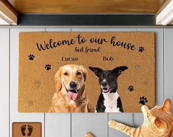 Custom Dog Photo Doormat, Personalized Pet Welcome Mat, Dog Lover Gift, Custom Pet Portrait Rug, Photo Door Mat, Front Porch Decor
