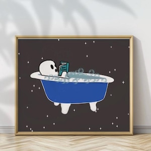 Ghost in a Bathtub Printable Art, Cute Halloween Wall Decor, Funny Bathroom Sign, Digital Download