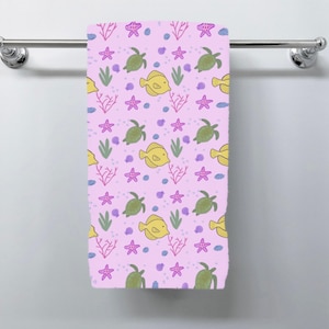 Pink Ocean Hand Towel Set, Bathroom Decor, Cute Towels, Shower Curtain Matching Towel, Bath Mat Coordinating Towel, Beachy Hand Towel,