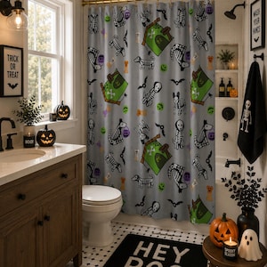 Douchegordijn hondpatroon skelet | Halloween Pet Bones Spookhuis