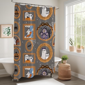 Halloween Shower Curtain - Gothic Gallery Frames Shower Curtain, Vintage Halloween Decorations, Bathroom Accessories