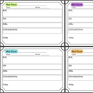 Medical School Pharmacology Printable Flashcard Template