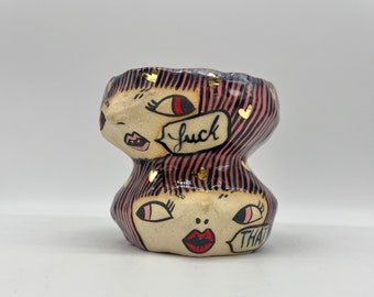 F*ck That - Handpainted, Stacked Head Mug with 22k Gold Luster Details