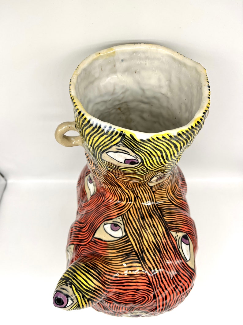 EYES EYES EYES Gremlin Handpainted Sculptural Ceramic Vessel image 7