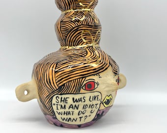 I'm an Idiot - Handpainted and Handbuilt Ceramic Potion Bottle with 22k Gold Luster