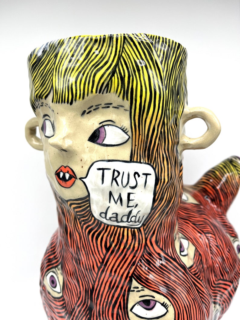 EYES EYES EYES Gremlin Handpainted Sculptural Ceramic Vessel image 6