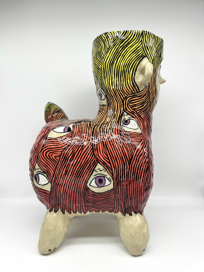 EYES EYES EYES Gremlin Handpainted Sculptural Ceramic Vessel image 10