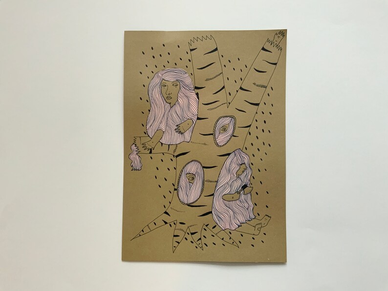 original ink and gouache illustration on paper 8\u201dx11\u201d Bound Into