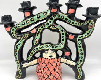 Eve's Serpents 5 Stick Ceramic Candelabra with 22k Gold Details