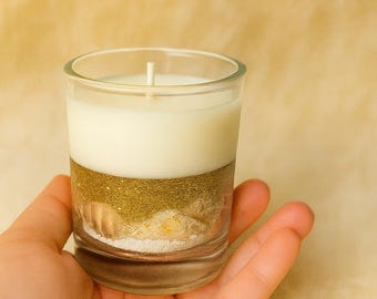 Küstenmuschelkerze 100 ml, Meeresbrise, Strandvibeskerze, Muschel- & Sandkerze, Strandhochzeitskerze, Inspirierte Kerze