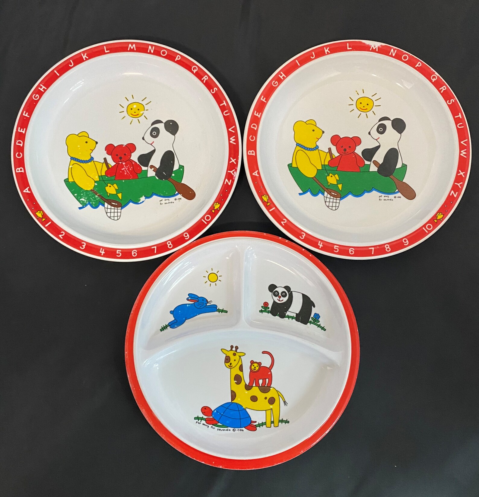 Three Cute Vintage Animal Kids' Plates Pat Wong for Etsy