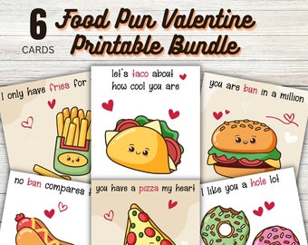 Essen Wortspiel Valentine Printable Bundle - Valentinstag druckbare Karten PDF - Instant Download