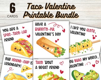 Taco Valentine Printable Bundle - Valentines Day Printable Cards PDF - Instant Download