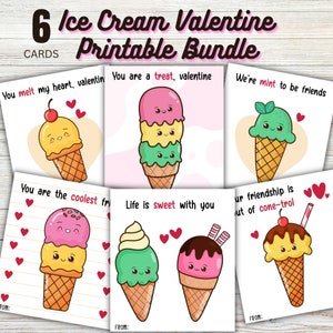 Paquete imprimible de Ice Cream Valentine - Tarjetas imprimibles del Día de San Valentín PDF - Descarga instantánea