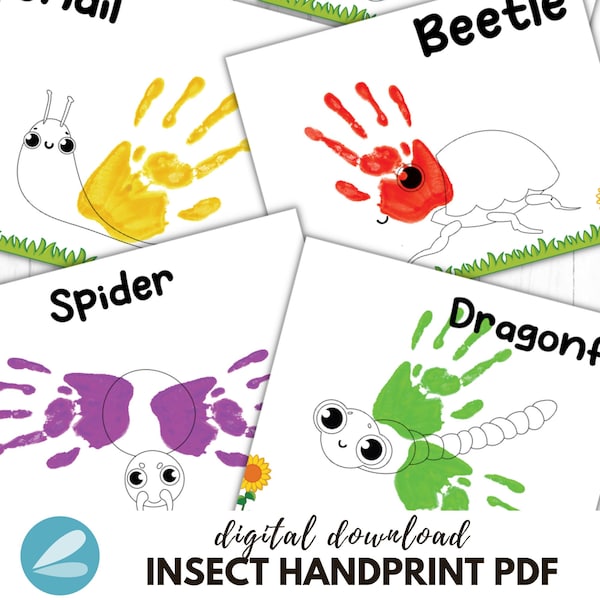 INSECT Printable Handprint Art Templates - Bug Handprint ART PDF - Instant Download