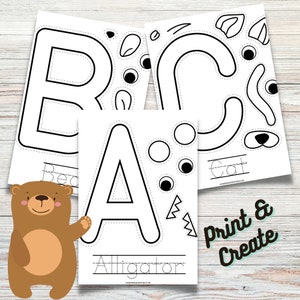 Modelos de artesanato para impressão do alfabeto - PDF de artesanato de animais do alfabeto - download instantâneo