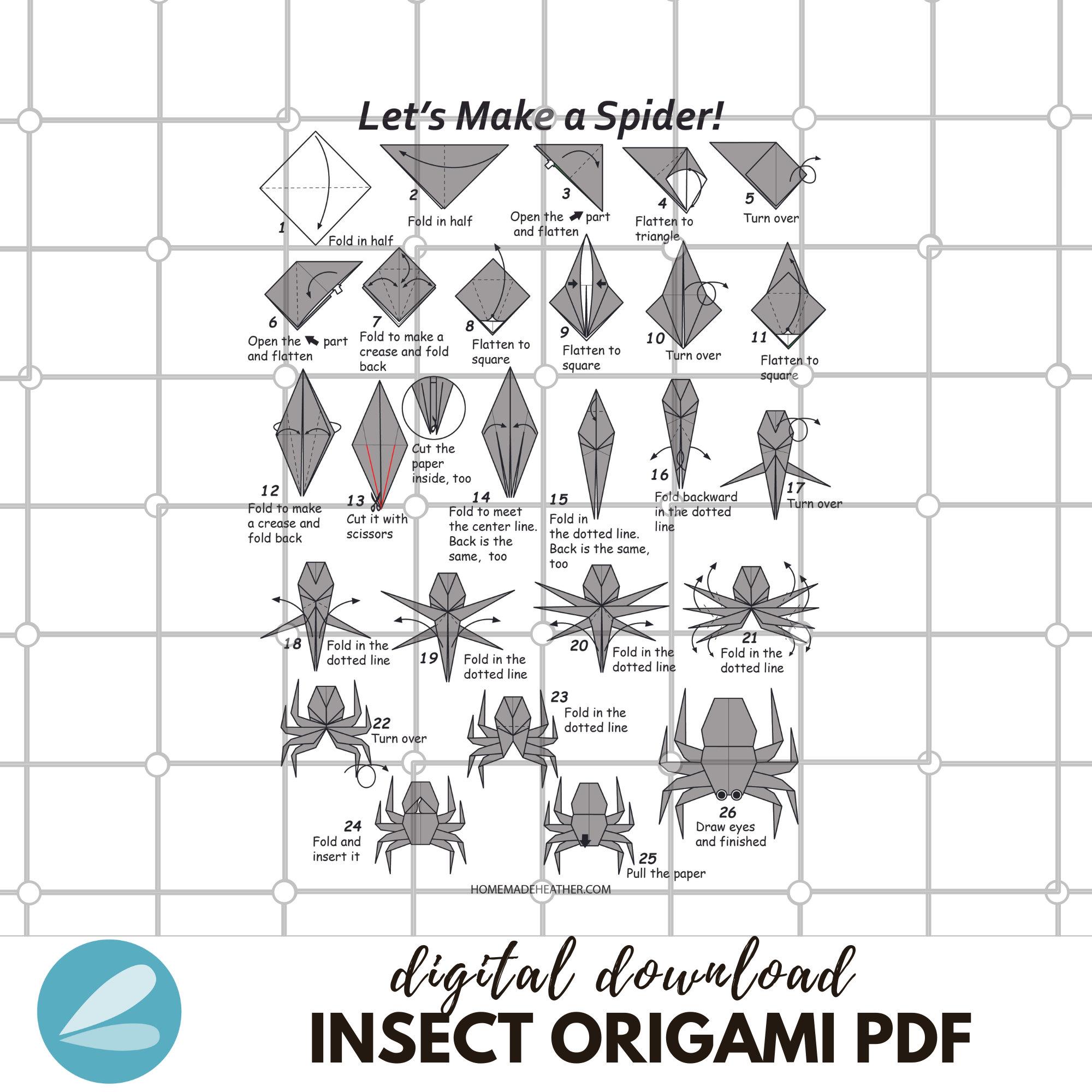 Origami Insect Printable Pages Insect Origami PDF Instant Download - Etsy