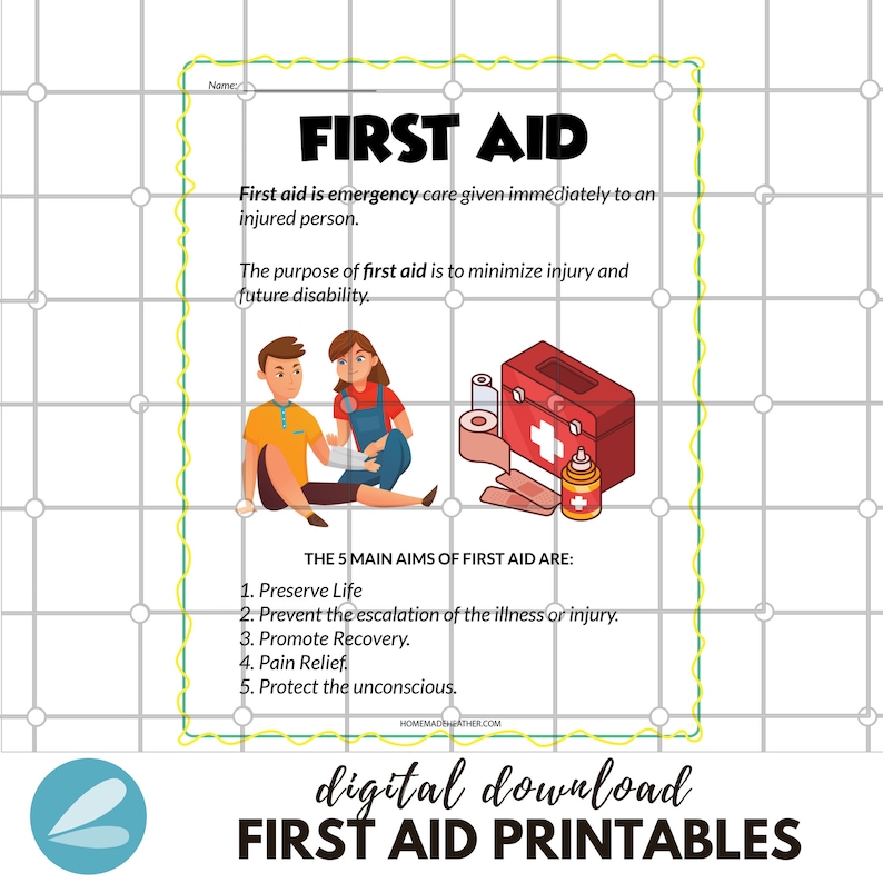 First Aid Printable Pages - First Aid Work Sheets PDF - Instant ...