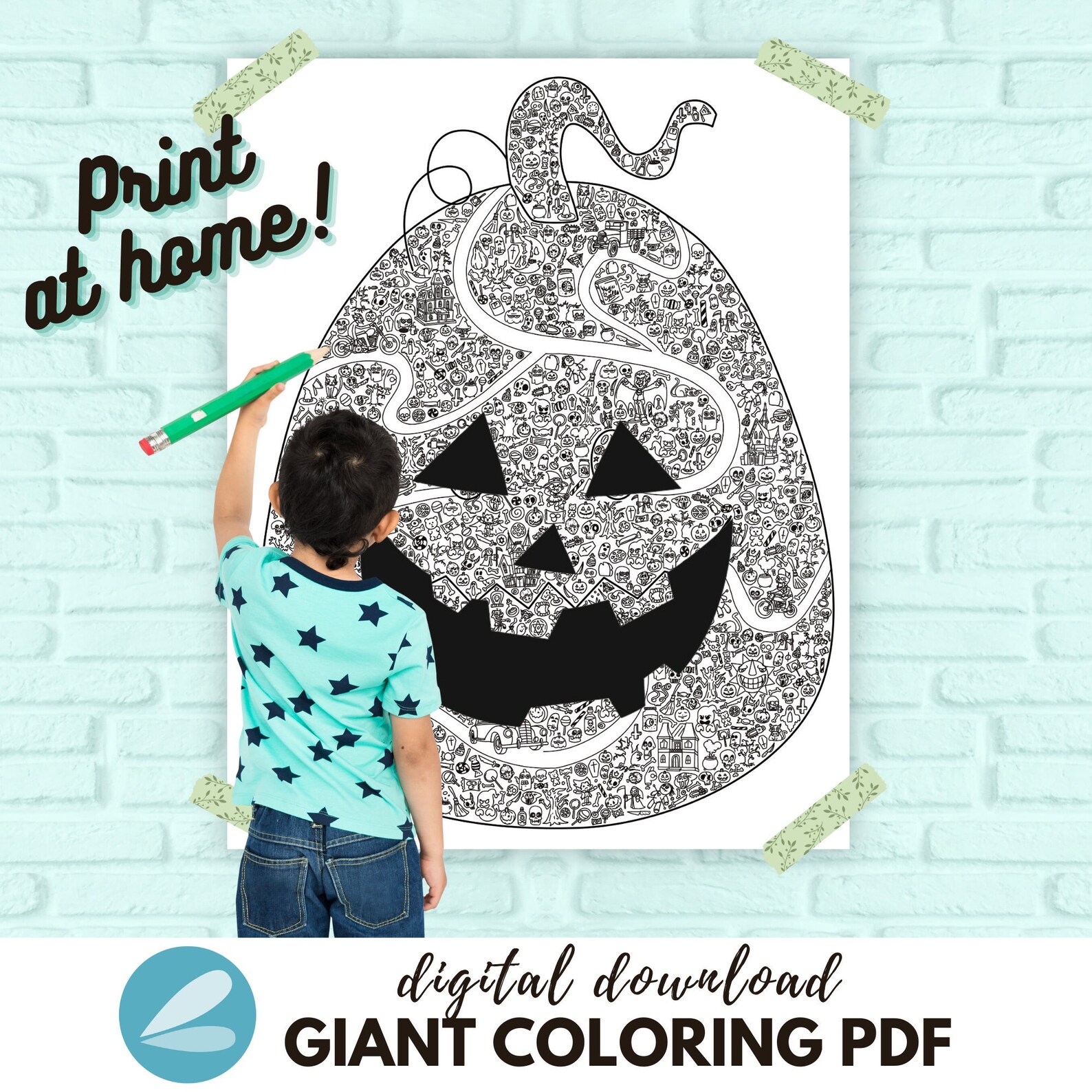 GIANT Halloween Jack-o-lantern Coloring Page Jack-o-lantern PDF Instant ...