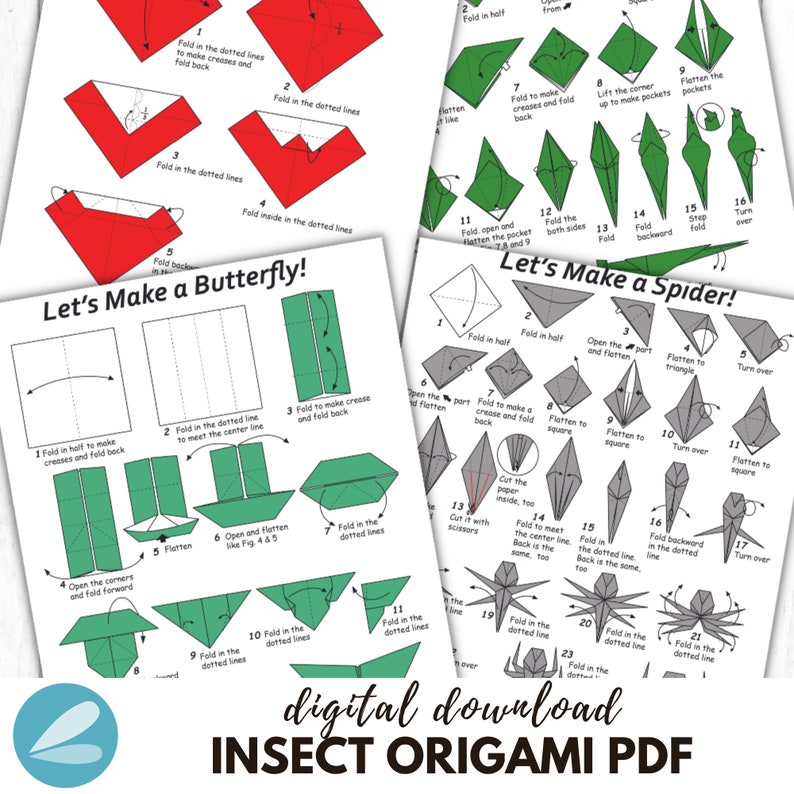 Origami Insect Folding Guide: 9 Printable Designs (PDF Download) - Etsy