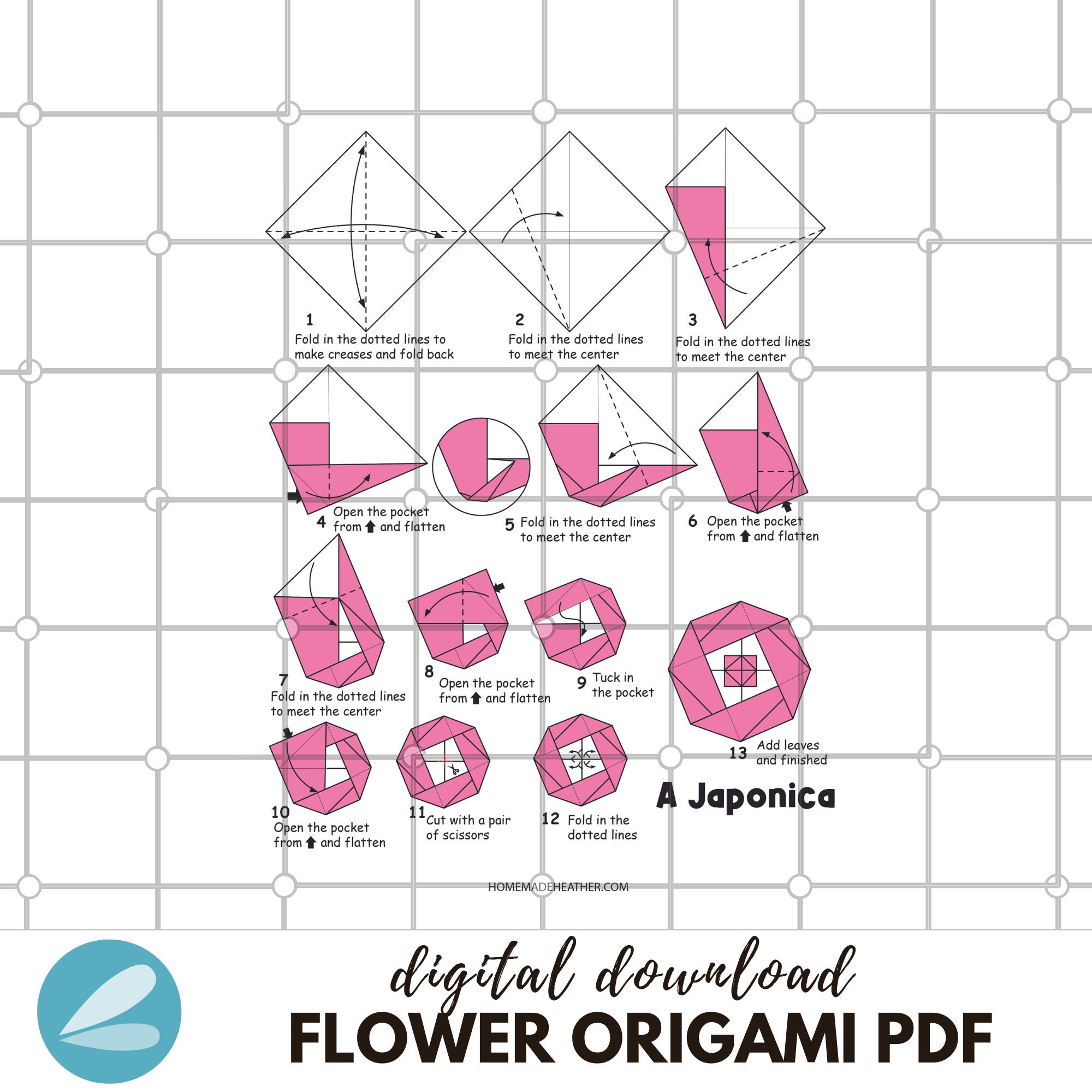 Origami Flower Printable Pages - Flower Origami PDF - Instant Download ...