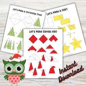 Pagine stampabili di Natale origami - PDF Origami di Natale - Download istantaneo