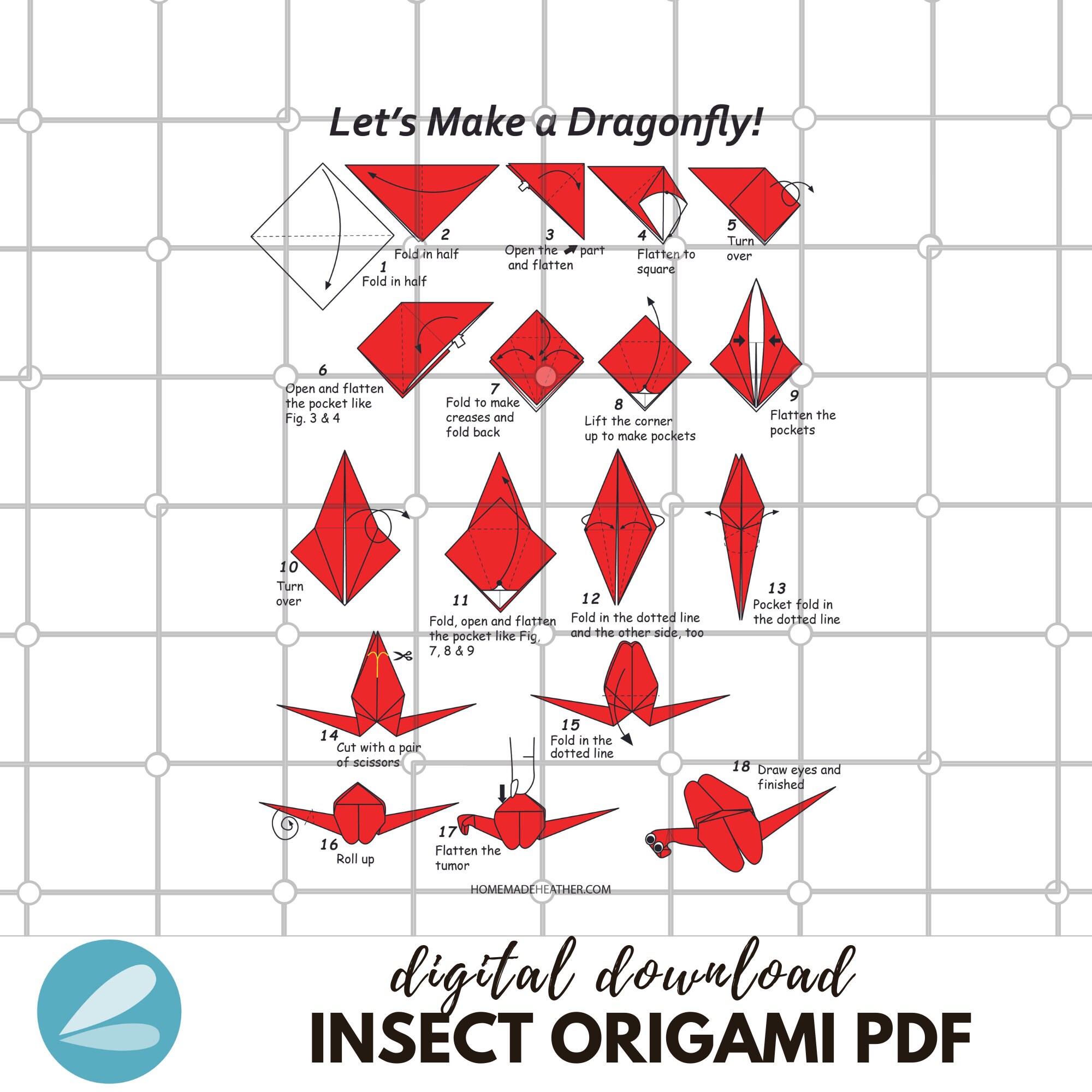 Origami Insect Printable Pages Insect Origami PDF Instant Download - Etsy