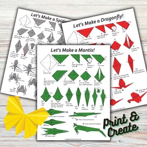 Insect Origami PDF Printable Pages - Origami Insect PDF Bundle - Instant Download
