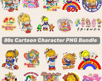 Jaren 80 cartoon png-bundel, retro clipartcollectie (digitale download)