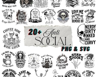 Anti Social SVG & PNG Bundle , Instant Download for Your Projects
