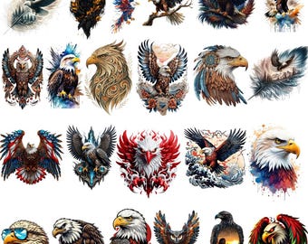 Eagle PNG Clipart Bundle, Patriotic & Wildlife Graphics (Digital Download)