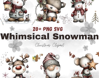 Whimsical Snowman Christmas Clipart, Winter PNG SVG Bundle