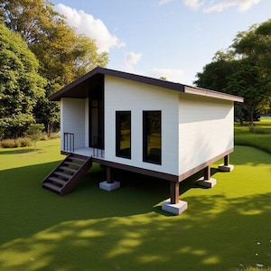 Plano de minicasa de madera de 40 m² / Diseño de cabaña para construir uno mismo (Descarga en PDF)