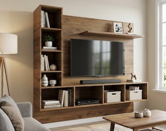DIY Wooden Furniture Plans | TV Wall Unit | Woodworking Project PDF | Digital Download Blueprint