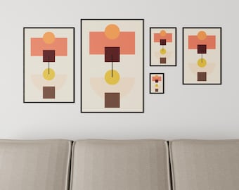幾何学模様のアートプリント｜ベージュ、オレンジ、イエロー（デジタルダウンロード）