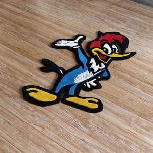Hand-Tufted Cartoon Rug | Woody Woodpecker-Inspired Wool Rug | Custom Character Floor Mat | Kids Room Decor | Playroom Accent Rug.