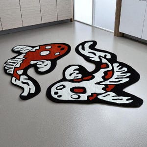 Koi Fish Shaped Rug - Hand Tufted Wool Carpets for Home Decor | Modern Art Rug | Unique Floor Mat for Bedroom Living Room Aesthetic.