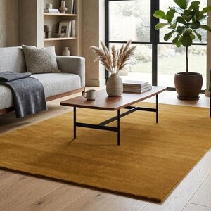Mustard Solid Rug - Hand Tufted Minimalist Carpet - Modern Ochre Area Rug - Plain Aesthetic Floor Decor - Mustard Yellow Rug
