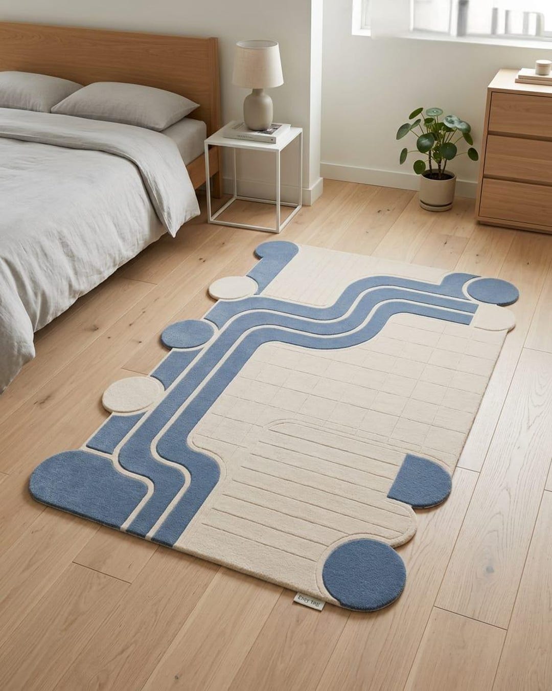 Hand Tufted Wool Rug Modern Geometric Blue and Cream Area Rug, Custom ...