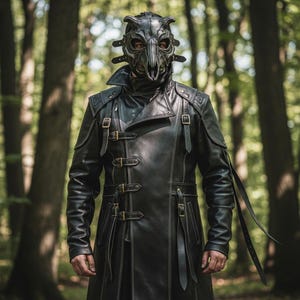Handmade Mens Leather Trench Coat Gothic Steampunk Long Jacket Ren Fair Black Leather Jacket Tailored Fit LARP Cosplay Coat Men Long Coat image 4