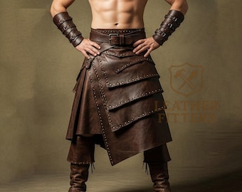Handmade Men’s Genuine Leather Kilt | Custom Medieval Warrior Skirt | Personalized Renaissance LARP Outfit | Tailored Viking Festival Wear