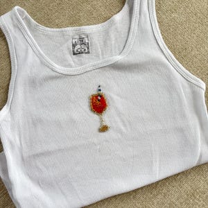 Aperol Spritz Beaded Tank Top – Handmade White Shirt – Bachelorette Gift – Fruit Embroidery
