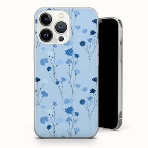 Baby Blue Floral Phone Case: Minimalist Retro Cover for iPhone, Samsung, Pixel