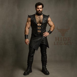 Men’s Sleeveless Leather Vest & Shorts Set | Genuine Black Cowhide | Gothic Festival Streetwear | Custom Tailored Fit