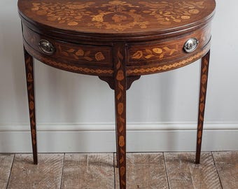Handcrafted Solid Wood Console Table, Floral Marquetry Accent Coffee Table