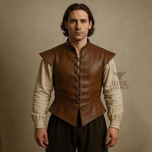Men’s Medieval Lace-Up Leather Vest | Renaissance Faire Brown Real Leather Doublet | Handmade LARP, SCA & Cosplay Armor Garment